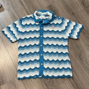 Blue and White Casablanca wave knit shirt